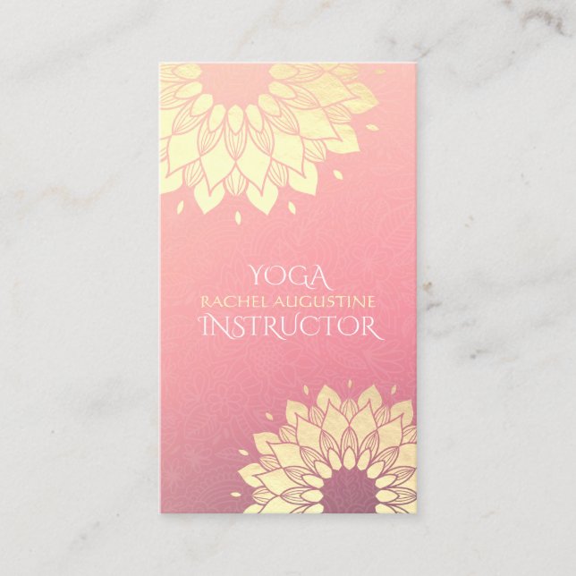 Cartão De Visita Instrutor de Meditação Yoga Dourado Floral Mandala (Frente)