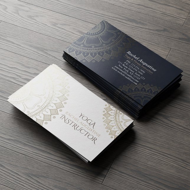 Cartão De Visita Instrutor de Meditação Yoga Dourado Mandala Marinh (Criador carregado)
