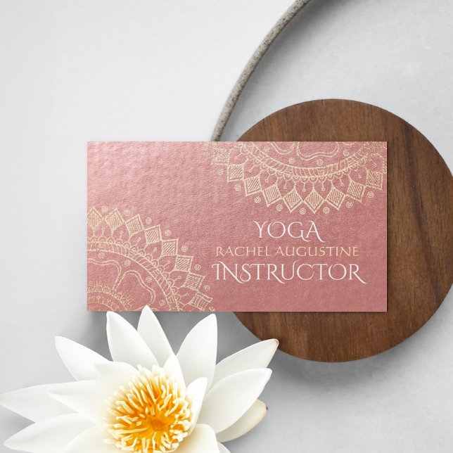 Cartão De Visita Instrutor de Meditação Yoga Foil Rosa Gold Mandala (Criador carregado)