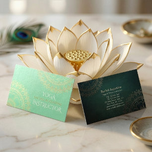 Cartão De Visita Instrutor de Meditação Yoga Green Gold Foil Mandal