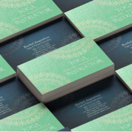 Cartão De Visita Instrutor de Meditação Yoga Green Gold Foil Mandal