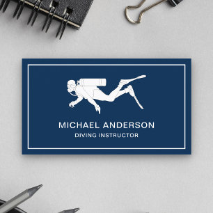Cartão De Visita Instrutor de mergulho de marinho azul e branco