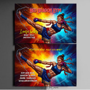 Cartão De Visita Instrutor de Muay Thai Artes Marciais Kickboxing 