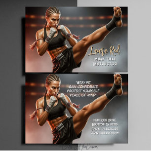 Cartão De Visita Instrutor de Muay Thai Artes Marciais Kickboxing