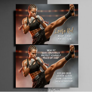 Cartão De Visita Instrutor de Muay Thai Artes Marciais Kickboxing