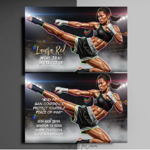 Cartão De Visita Instrutor de Muay Thai Artes Marciais Kickboxing