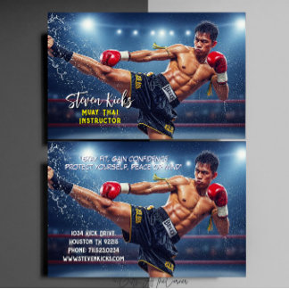 Cartão De Visita Instrutor de Muay Thai Artes Marciais Kickboxing