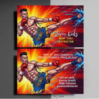 Cartão De Visita Instrutor de Muay Thai Artes Marciais Kickboxing