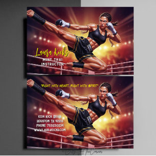 Cartão De Visita Instrutor de Muay Thai Artes Marciais Kickboxing 