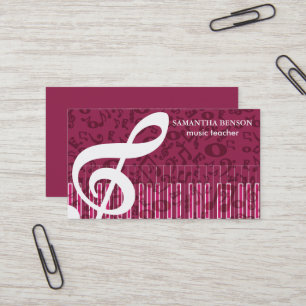 Cartão De Visita Instrutor de Piano Músico Elegante Professor de Mú