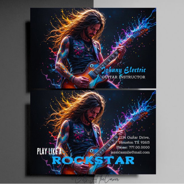 Cartão De Visita Instrutor de Violão Rock Star (Criador carregado)