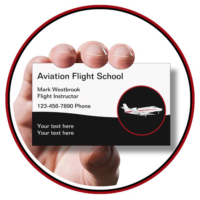 Cartão De Visita Instrutor de Voo com Tema de Aviação (flight school)