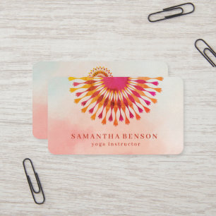 Cartão De Visita Instrutor de Yoga de Mármore Branco Flor de Lótus
