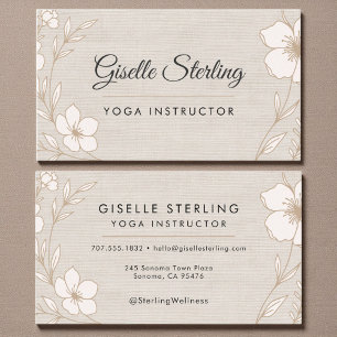 Cartão De Visita Instrutor de Yoga Elegante Linho Floral Botânico