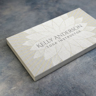 Cartão De Visita Instrutor de Yoga Elegante Lótus Floral Branco