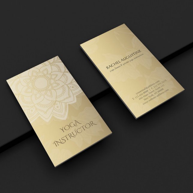 Cartão De Visita Instrutor de YOGA Elegante Mandala Floral Dourado  (Criador carregado)