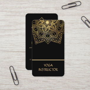 Cartão De Visita Instrutor de Yoga Elegante Mandala Floral Preto e 