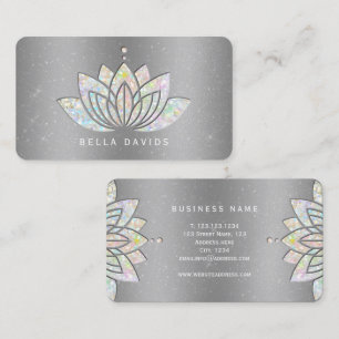 Cartão De Visita Instrutor de Yoga Mandala Lótus Brilhante Prata