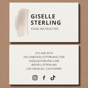 Cartão De Visita Instrutor de Yoga Neutro Bege Aquarela Elegante