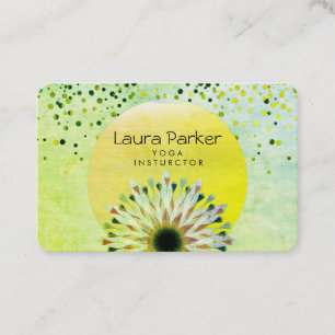 Cartão De Visita Instrutor de Yoga Verde Lotus Flower Watercolor