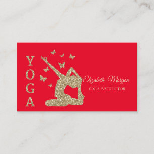 Cartão De Visita Instrutor de Yoga, Vermelho, Silhueta de Mulher co