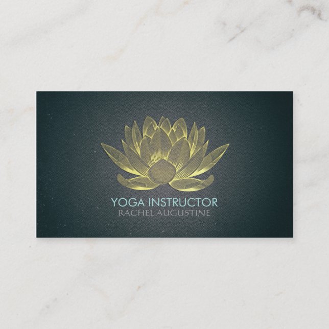 Cartão De Visita Instrutor Elegante Black and Gold Foil Lotus Yoga (Frente)