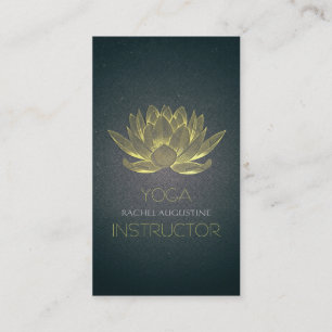 Cartão De Visita Instrutor Elegante Black and Gold Foil Lotus Yoga