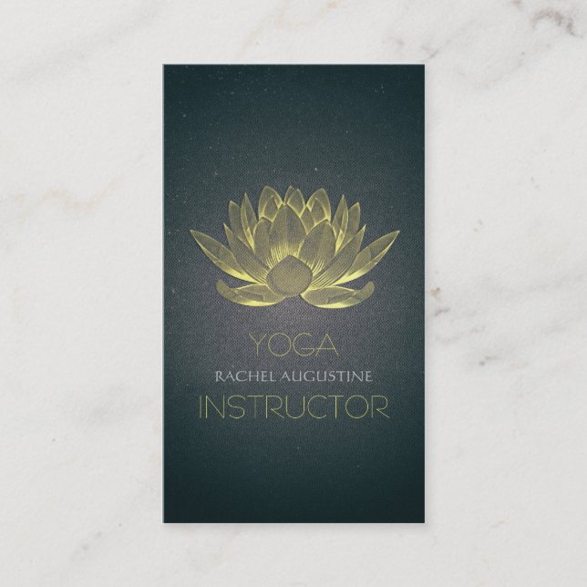 Cartão De Visita Instrutor Elegante Black and Gold Foil Lotus Yoga (Frente)