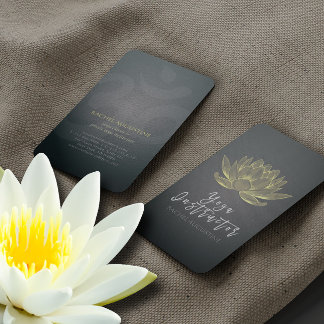 Cartão De Visita Instrutor Elegante Black and Gold Foil Lotus Yoga