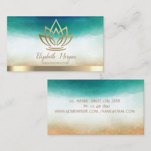 Cartão De Visita Instrutor Elegante Yoga Dourado Lotus