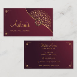 Cartão De Visita Instrutor Elegante Yoga Dourado Vermelho Mandala