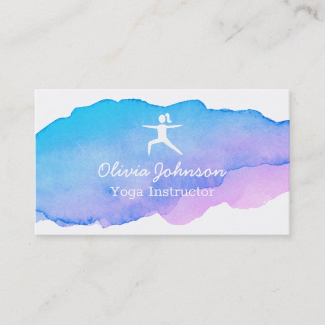 Cartão De Visita Instrutor Freelance da ioga da aguarela rosa na (Frente)