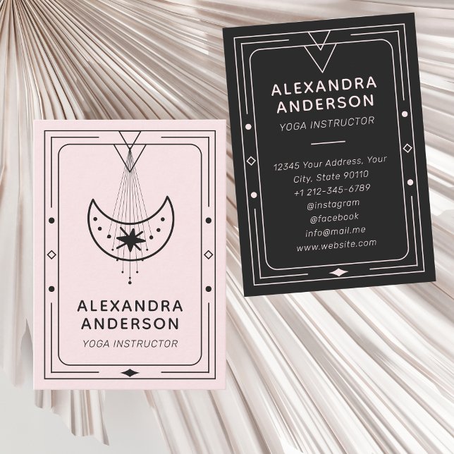 Cartão De Visita Instrutor Geométrico Celestial Crescent Moon Yoga (Geometric Celestial Crescent Moon Yoga Instructor Business Card)