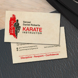 Cartão De Visita Instrutor Karate - Kanji e karateka - silhueta