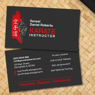 Cartão De Visita Instrutor Karate - Kanji e karateka - silhueta
