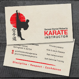 Cartão De Visita Instrutor Karate - Kanji e karateka - silhueta