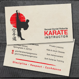 Cartão De Visita Instrutor Karate - Kanji e karateka - silhueta