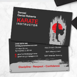Cartão De Visita Instrutor Karate - Kanji e karateka - silhueta