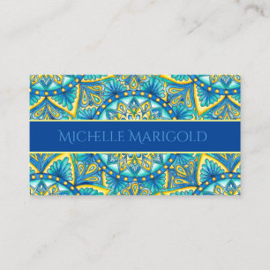 Cartão De Visita Instrutor Mandala Blue Yellow Floral Yoga