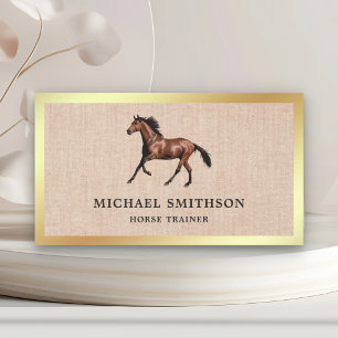 Cartão De Visita Instrutor Rustic Burlap Gold Foil Horse Riding