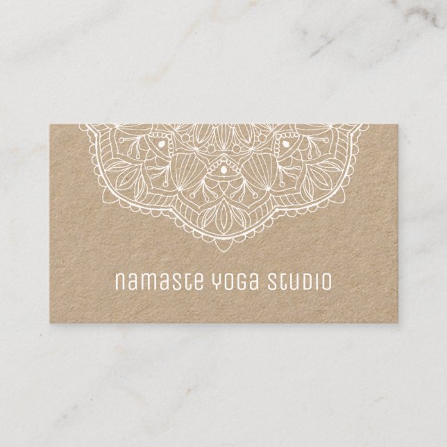 Cartão De Visita Instrutor Rustic White Mandala Yoga Studio  (Frente)