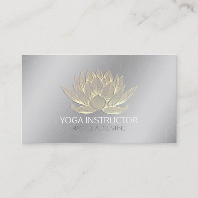 Cartão De Visita Instrutor Silver Dourado Lotus Yoga Meditation (Frente)