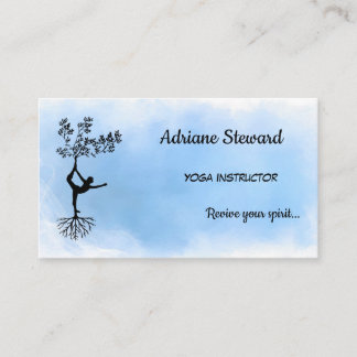 Cartão De Visita Instrutor Trendy Watercolor Blue Silhouette Yoga