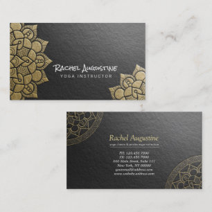 Cartão De Visita Instrutor Yoga Black Emboscada Mandala Floral Dour