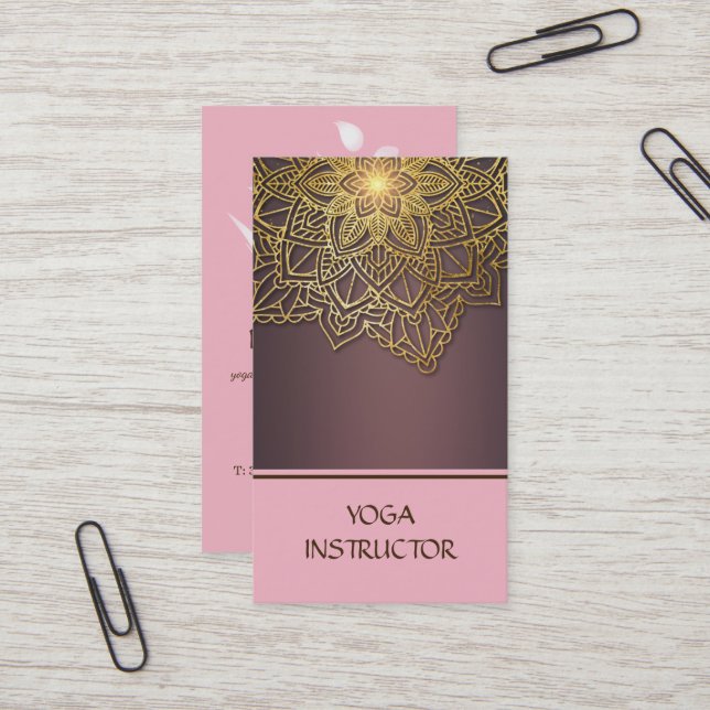 Cartão De Visita Instrutor Yoga BlackWhite Floral Mandala (Frente/Verso In Situ)