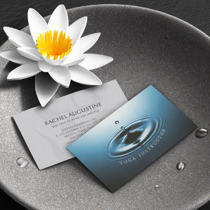 Cartão De Visita Instrutor YOGA da régua de água azul e símbolo OM