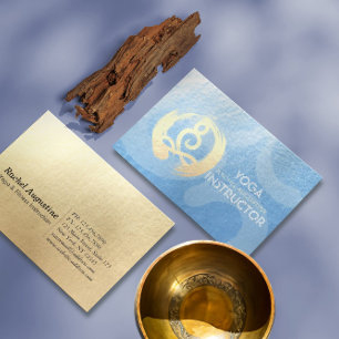 Cartão De Visita Instrutor Yoga Meditação Azul e Dourada ZEN OM
