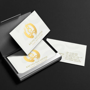 Cartão De Visita Instrutor Yoga Meditação Dourada Branca ZEN OM