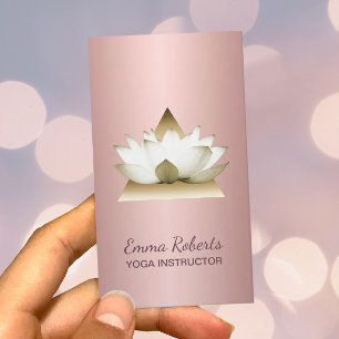 Cartão De Visita Instrutor Yoga Modern Rosa Dourado Lotus Triangle