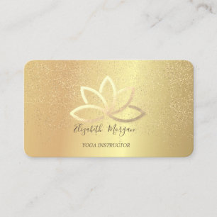 Cartão De Visita Instrutora de Yoga Elegante Lótus Dourado Confete 